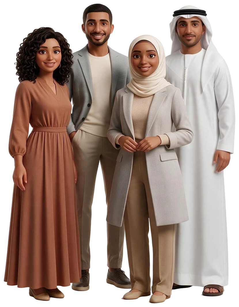 رسم توضيحي لمجموعة من المهنيين العرب